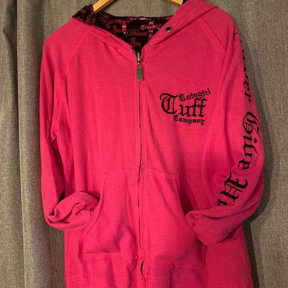 Cowgirl Tuff XL pink and black reversible hoodie
